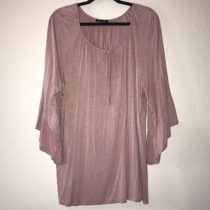 Vision USA Top Rose Pink Bell Sleeve Blouse Sz 2X EUC Local Boutique Keyhole Tie